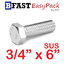 สกรูหัวเหลี่ยมสแตนเลส 3/4" x 6" (1 ตัว)