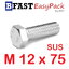 สกรูหัวเหลี่ยมสแตนเลส M12 x 75 (1 ตัว)